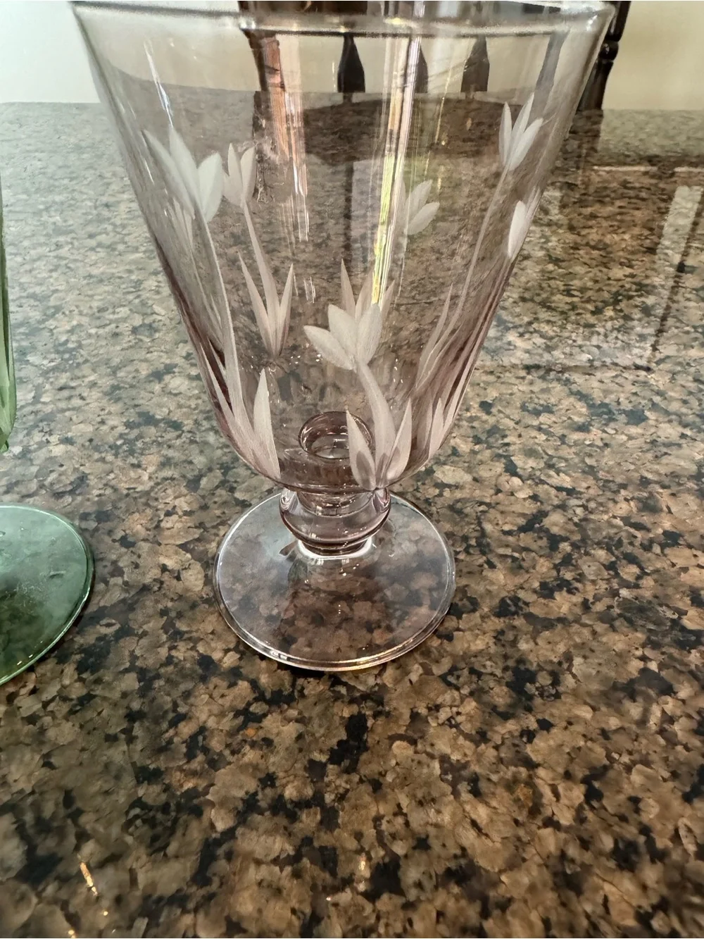 Set of Two Vintage Etched Glasses